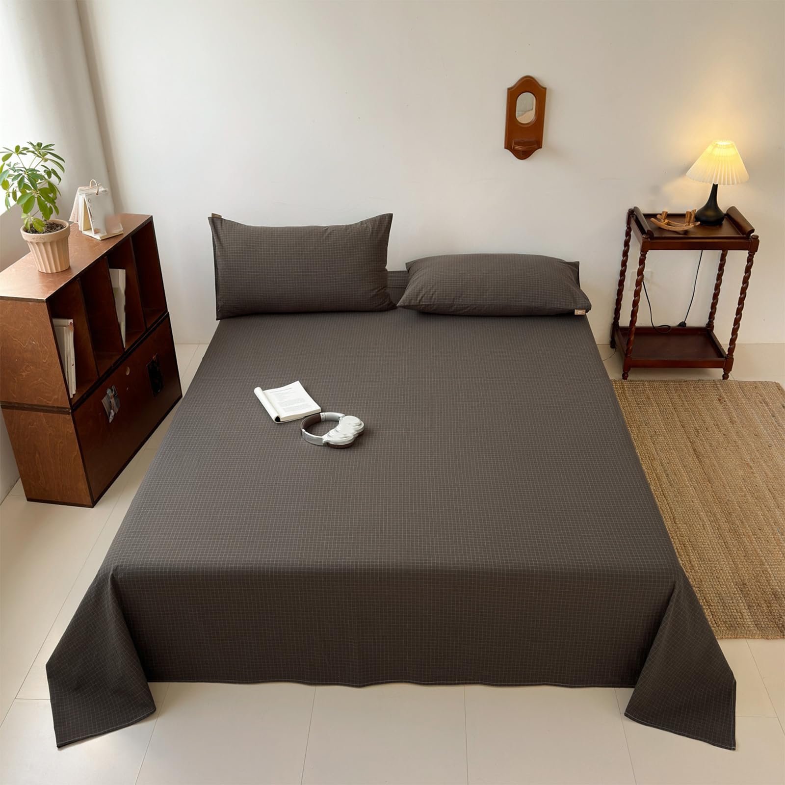 Drap plat d'été à carreaux 120x230cm pour chambre d'amis fraîche