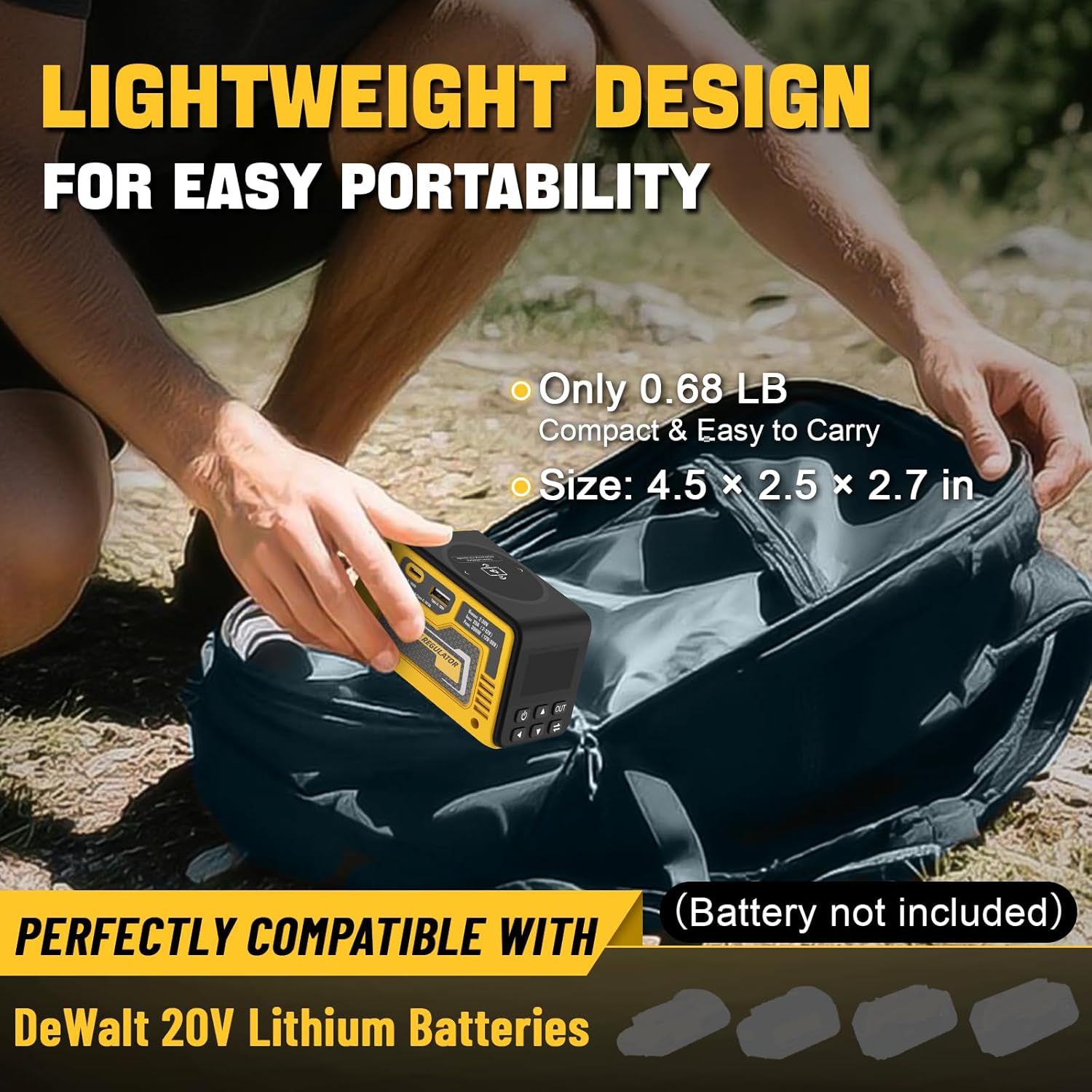 300W Voltage Regulator Compatible with DeWalt 20V Battery (Battery Not Included), 2–30V Adjustable DC Output, 100W Type-C PD Fast Charging, 15W Wireless Charger