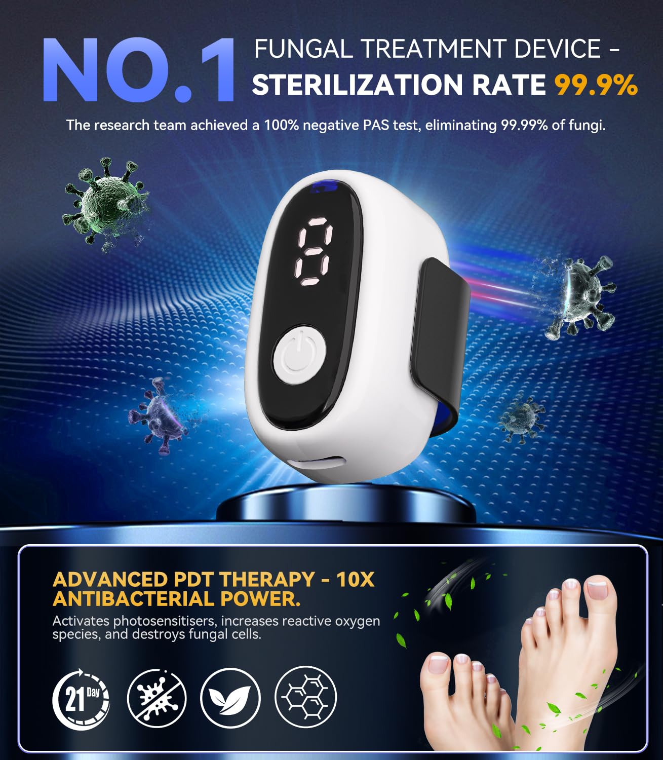 New Nagelpilz Lasergerät【Upgrade 3 * 470nm Blau & 1 * 905nm Infrarotlicht 】Nagelpilz Laser 【21Tage schnell wirkende】Nagelpilz Testsieger