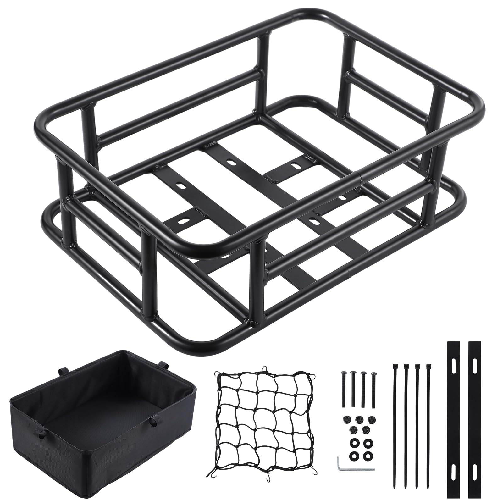 Super-stabiler E-Bike Hinterradkorb Aus Stahl – XL 42x32x15 Cm, Inkl. Netz & Wasserdichter Plane, Bis 50 Kg