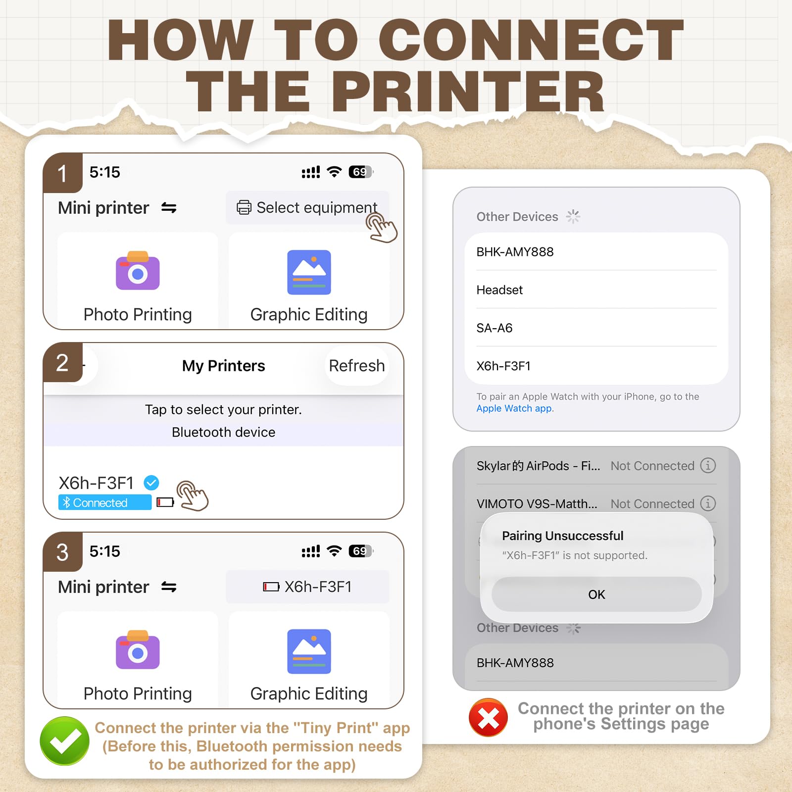 Stampante termica senza inchiostro, con 10 rotoli di carta da stampa, Pocket Printpod per telefono, Impresora Portátil per appunti, flashcard, diario, fai da te, compatibile con iOS e Android