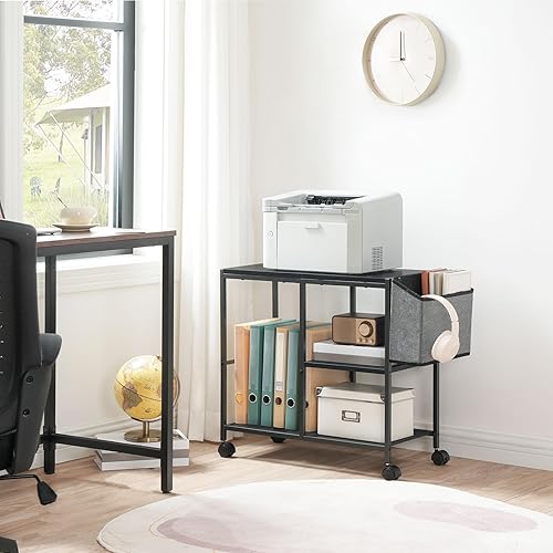 Miniatura 8 de Soporte de impresora con bolsa de almacenamiento, carrito de impresora móvil debajo del escritorio de 3 niveles con ruedas, mesa de impresora