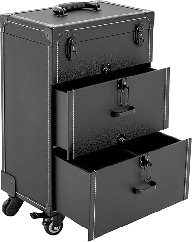 Estuche de tren de maquillaje de 3 niveles con 4 ruedas, estuche de alta seguridad con ruedas para maquillaje, organizador de esmalte de uñas, disponible en Yaxa Peru