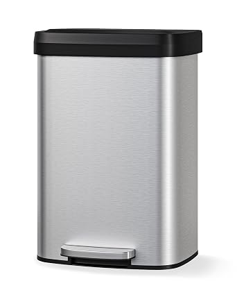 Garvee 13 Gal Stainless Steel Step-on Trash Can with Lid for Kitchen