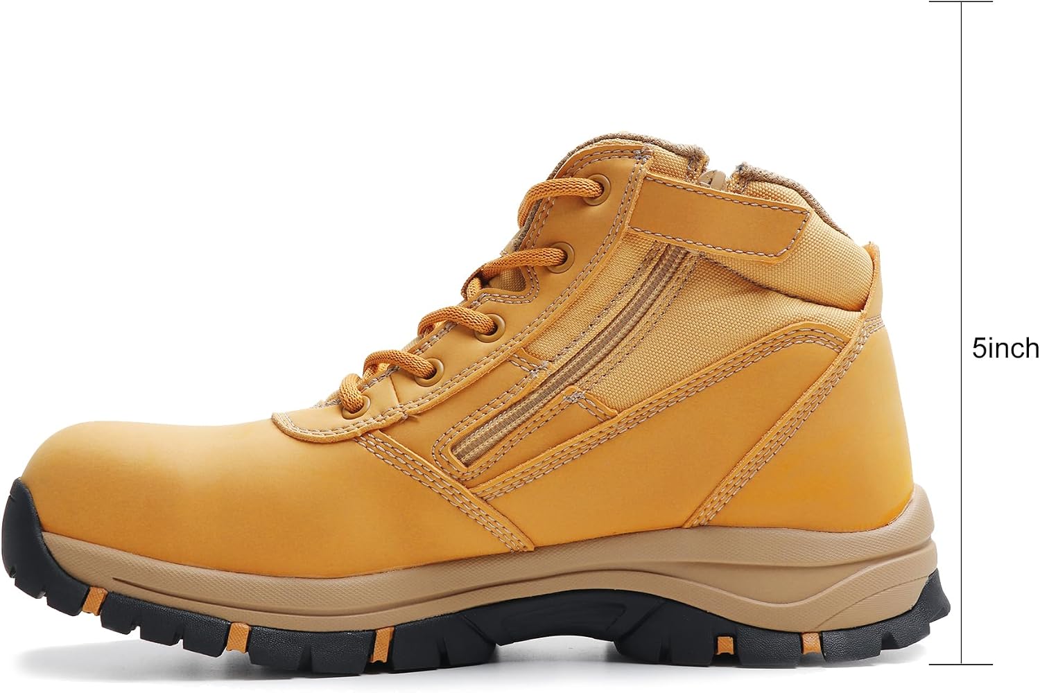 5" Waterproof Steel Toe Work Boots for Men, Safety Shoes with Side Zipper, ASTM F2413-18 Certified, Puncture-Proof Kevlar Midsole, Oil & Slip Resistant Rubber Sole, Construction Safety Boots(OX2518)