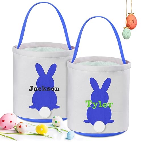 Vista 5 de Cesta de Pascua personalizada, 2 cestas de Pascua VAPCUFF para niños y niñas, cestas de regalo de Pascua, cesta de conejo de Pascua, regalos de 2