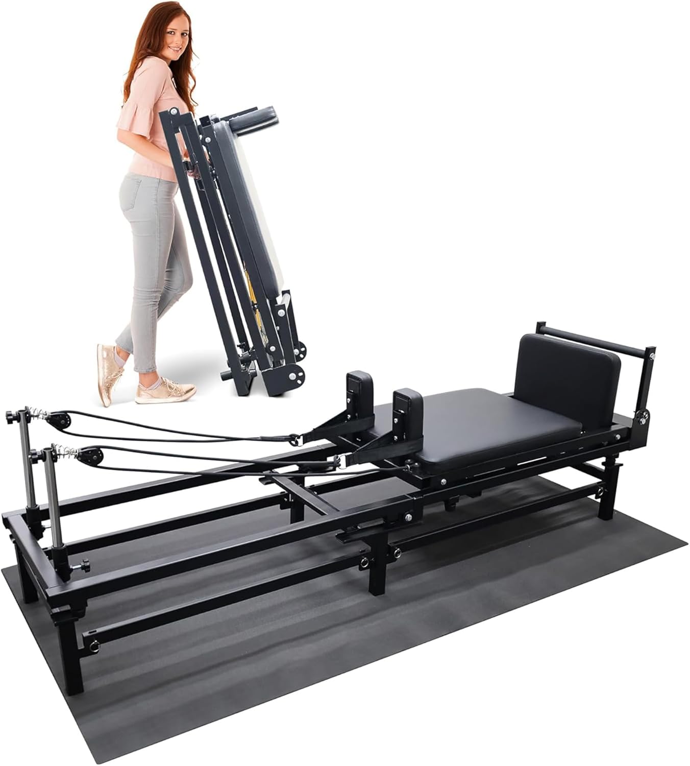 BalanceFrom Foldable Pilates Reformer Machine with Adjustable Reformer Heights, Multifunctional Pilates Equipment with Jump Boardsand and Piano Wire Spings
