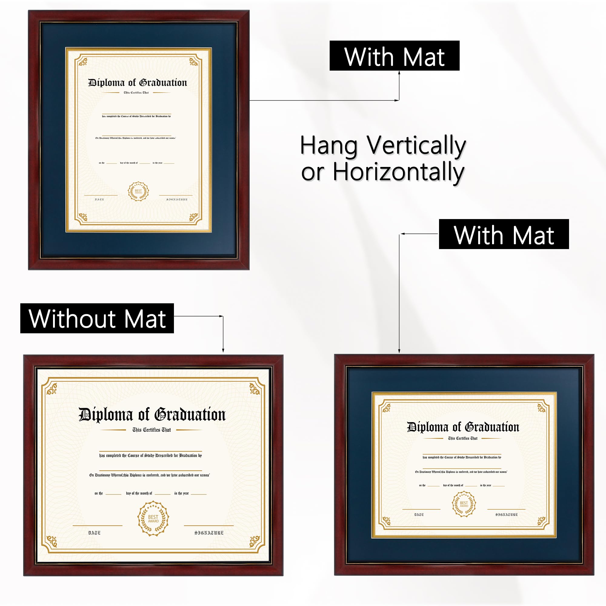 GraduatePro 11x14 Diploma Frame With Mat - Cherry Wood, UV Acrylic, Gold Trim - View #3