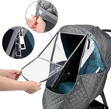 Bebamour Stroller Rain Cover Universal Stroller Accessory, Waterproof, Windproof Protection, Protect from Dust Snow, Baby Travel Weather Shield (Dark Grey)