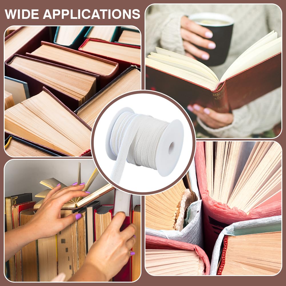 PH PandaHall 32.8 Yards Book Binding Headbands 5/8'' Flat Books Binding Ribbon Polycotton Book Headbands Books Endbands with Spools for Beginners Bookbinding Decoration Repairing, White