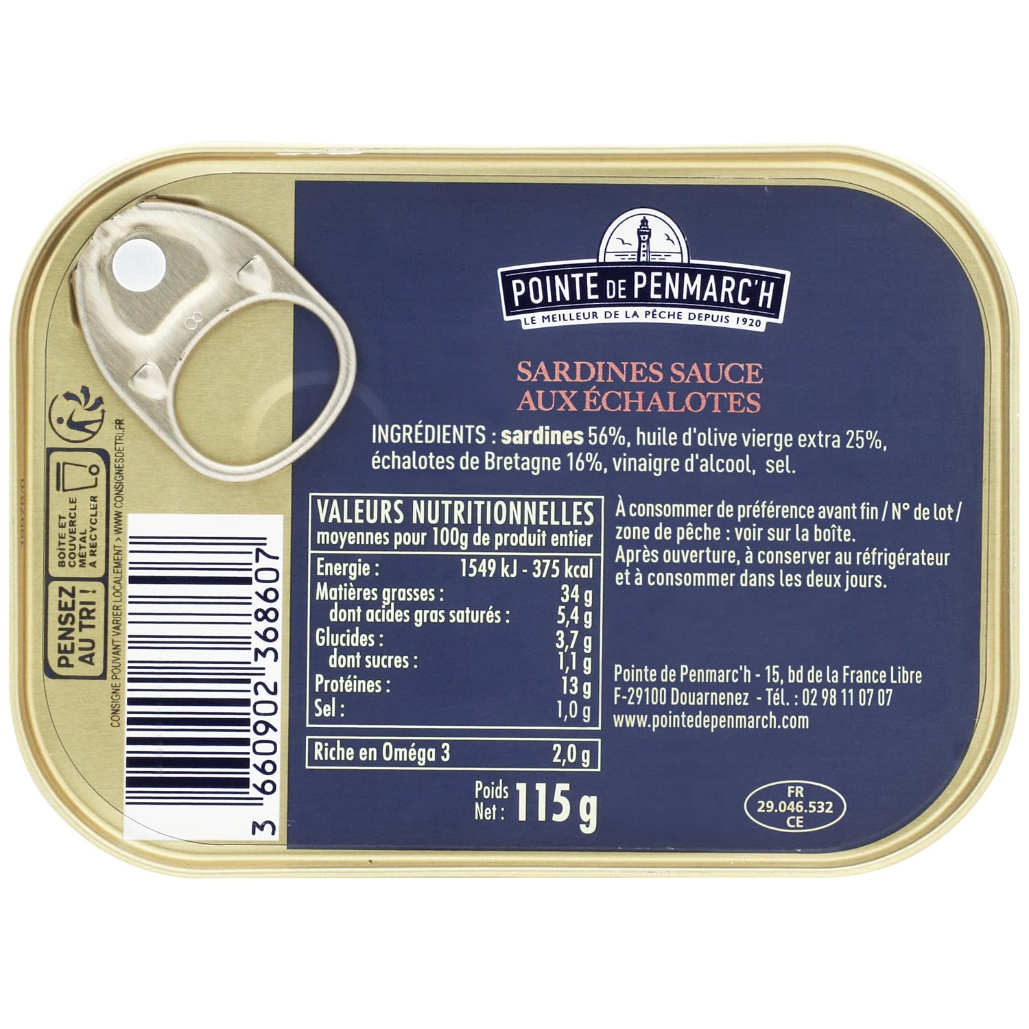 Sardines à l'ancienne aux échalotes de Bretagne Pointe de Penmarc'h Le lot de 6 boîtes de 115 g - Livraison en 2 à 3 jours ouvrés depuis la Bretagne
