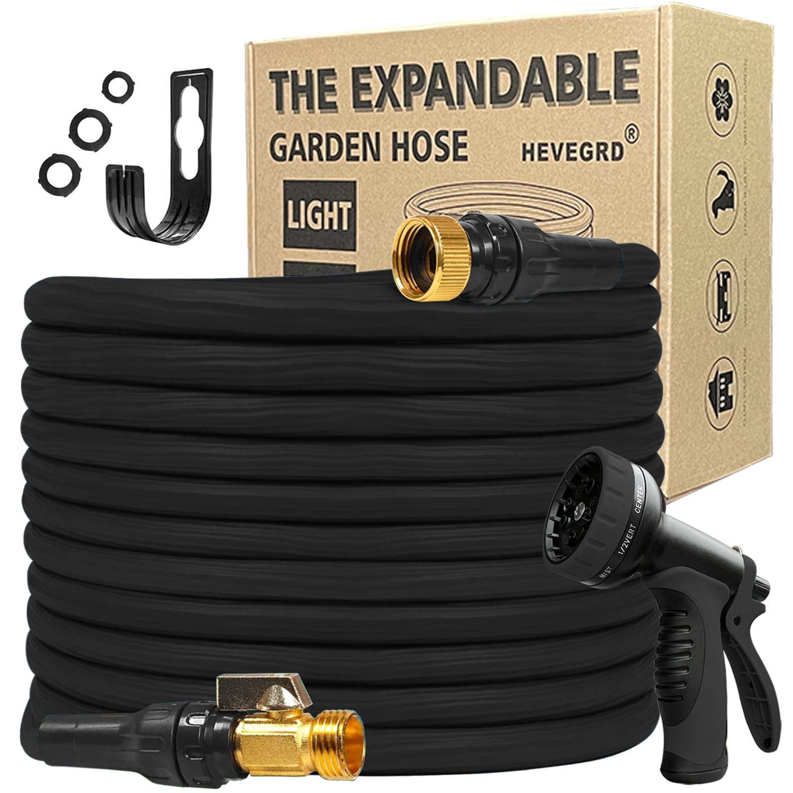 100FT Expandable Garden Hose with 10 Function Spray Nozzles, Upgrade Water Hose with 50 Layers Innovative Nano Rubber, 3/4" Solid Brass Connector, Flexible Retractable Hose, Black