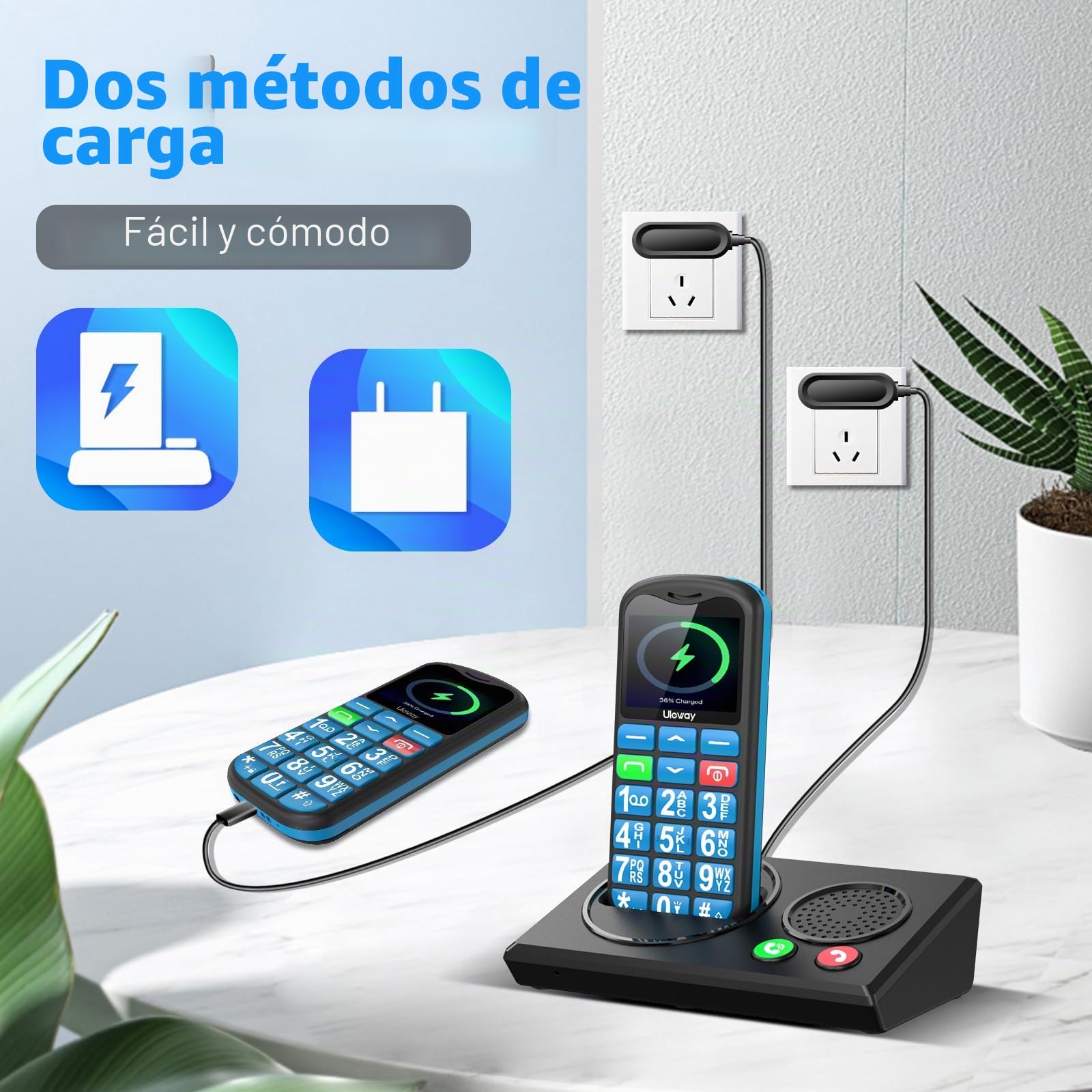 4G Telefono Movil para Mayores Libre Fácil de Usar Teléfono Móvil Basico de Teclas Grandes, Batería de 1000 mAh Cable USB Tipo C Botón SOS con estación de Carga Bluetooth