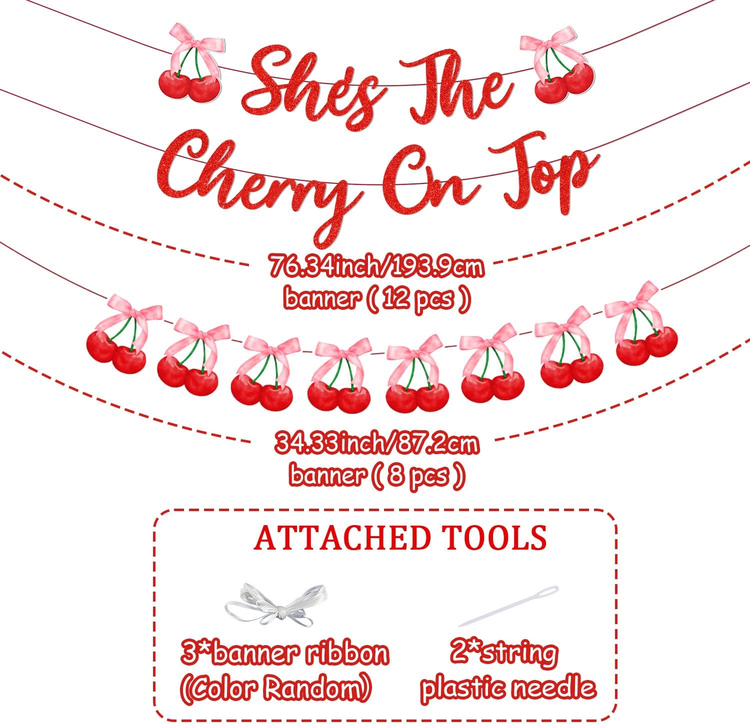 Cherry Baby Shower Banner Cherry Bow Party Decorations Coquette Cherry Welcome Baby Banner Sweet Cherry Garland Red and Pink Fruit Theme Decorations for Girl Baby Shower Supplies