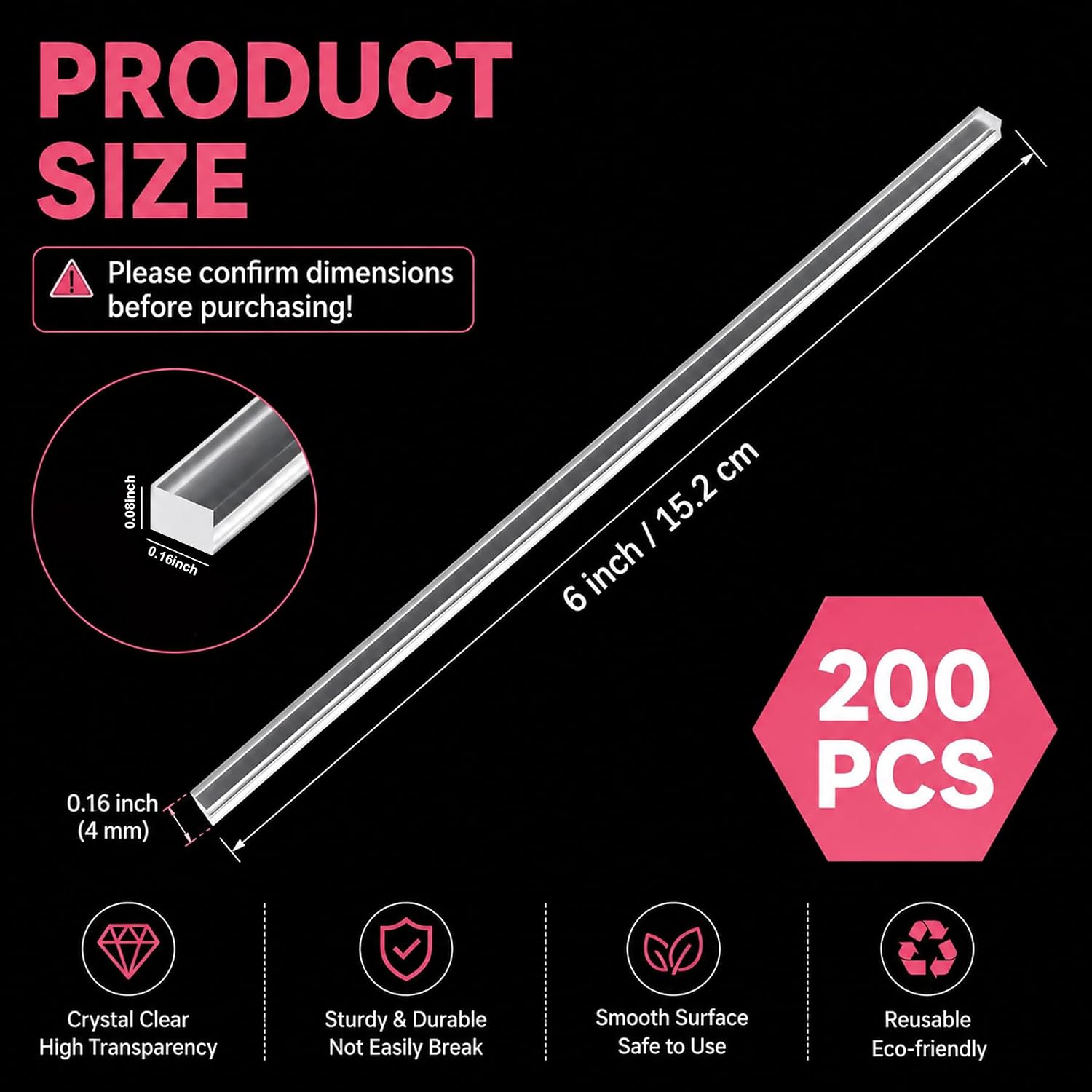 200 Pcs Acrylic Rods 6 Inch 4mm Clear Dowel Rods