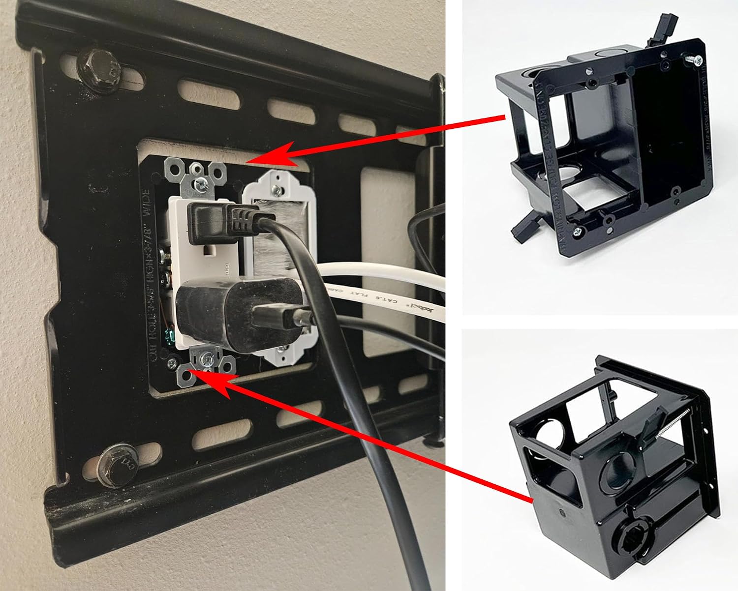 iMBAPrice LVDR2-5 2-Gang Black Combo Electrical/Low-Voltage Box, for Existing Construction, Nail-On with 1/2" & 3/4" Knockouts on Low Voltage Side, 5-Pack