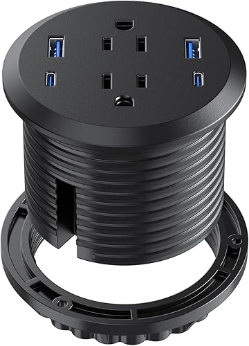 Ojal de alimentación de escritorio, puerto de carga rápida USB C de 65 W, 2 salidas de CA, 4 puertos USB en la parte superior de tu escritorio, ojal