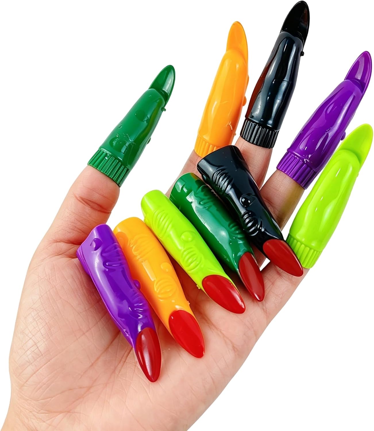 RONYOUNG 105PCS Plastic Fake Witch Fingers, 5 Colors, Halloween Costume Accessory for Kids, Party Cosplay, Glow in the Dark