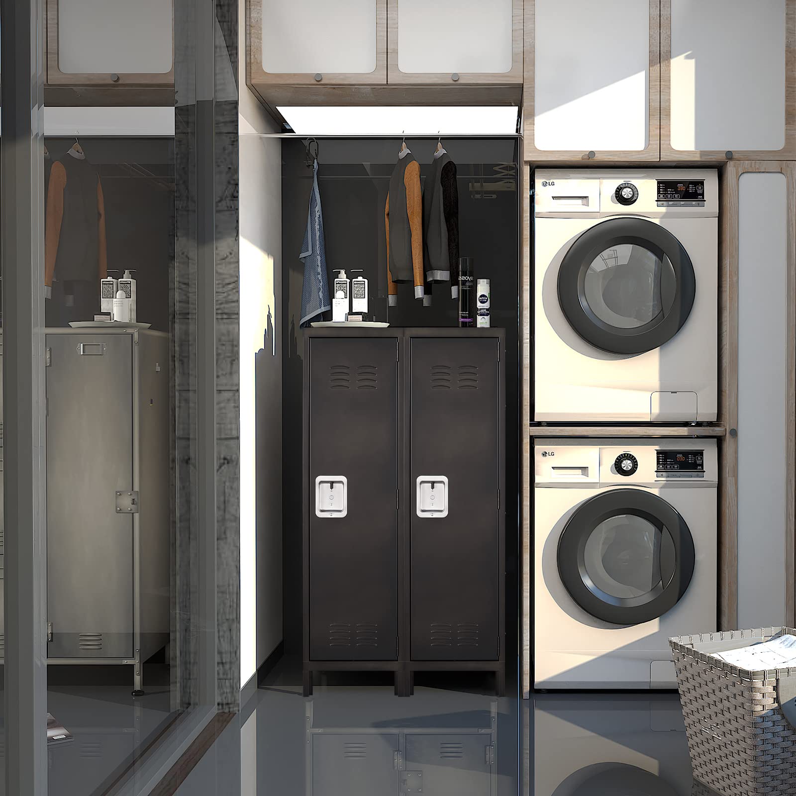 Yizosh Metal Locker with 1 Lockable Door, Industrial Black Steel Storage Locker, 55.1