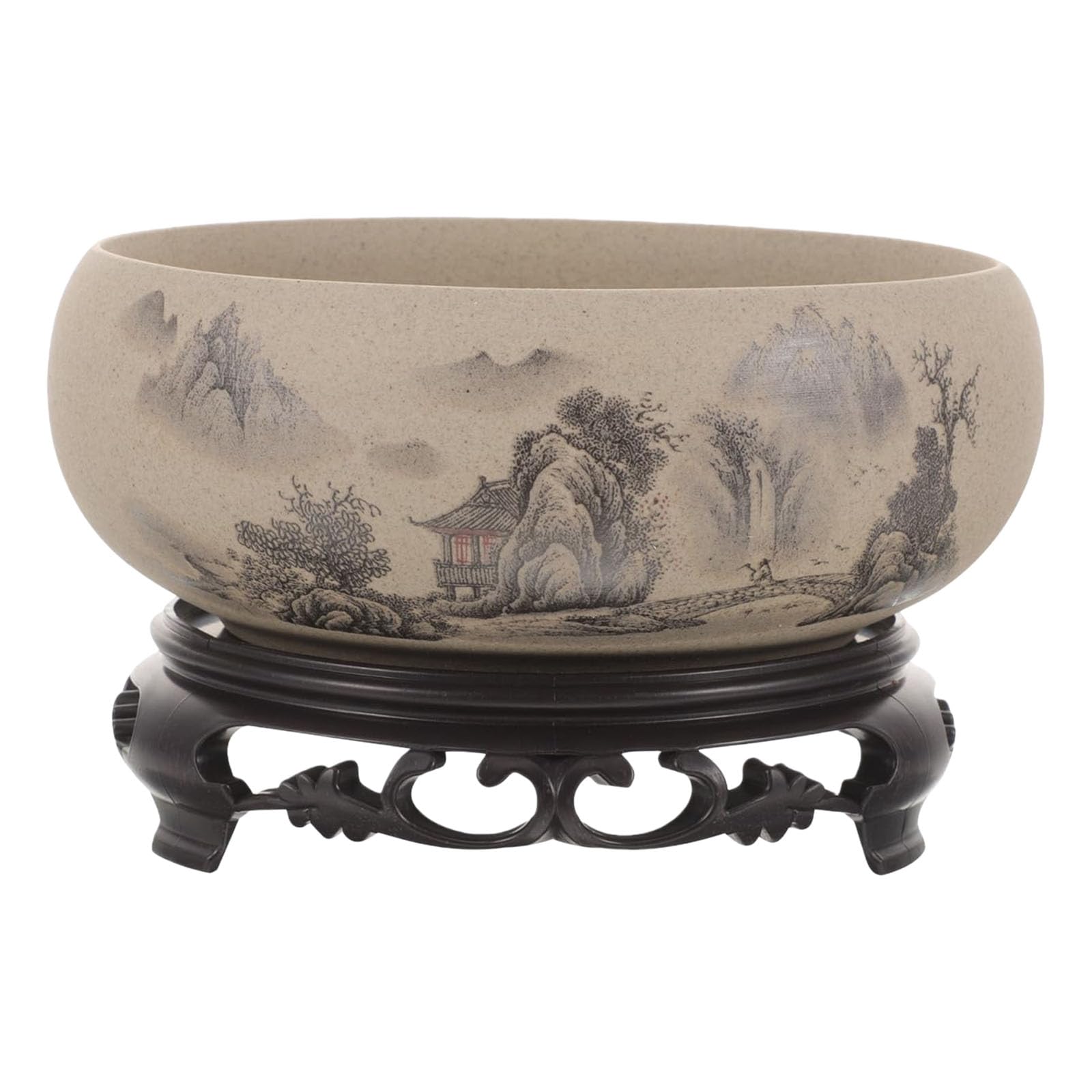 Shurhome Round Water Bowl Planter, Elegant Inks Wash Flower Pots Breathable for Succulents Home Decor Plant Container