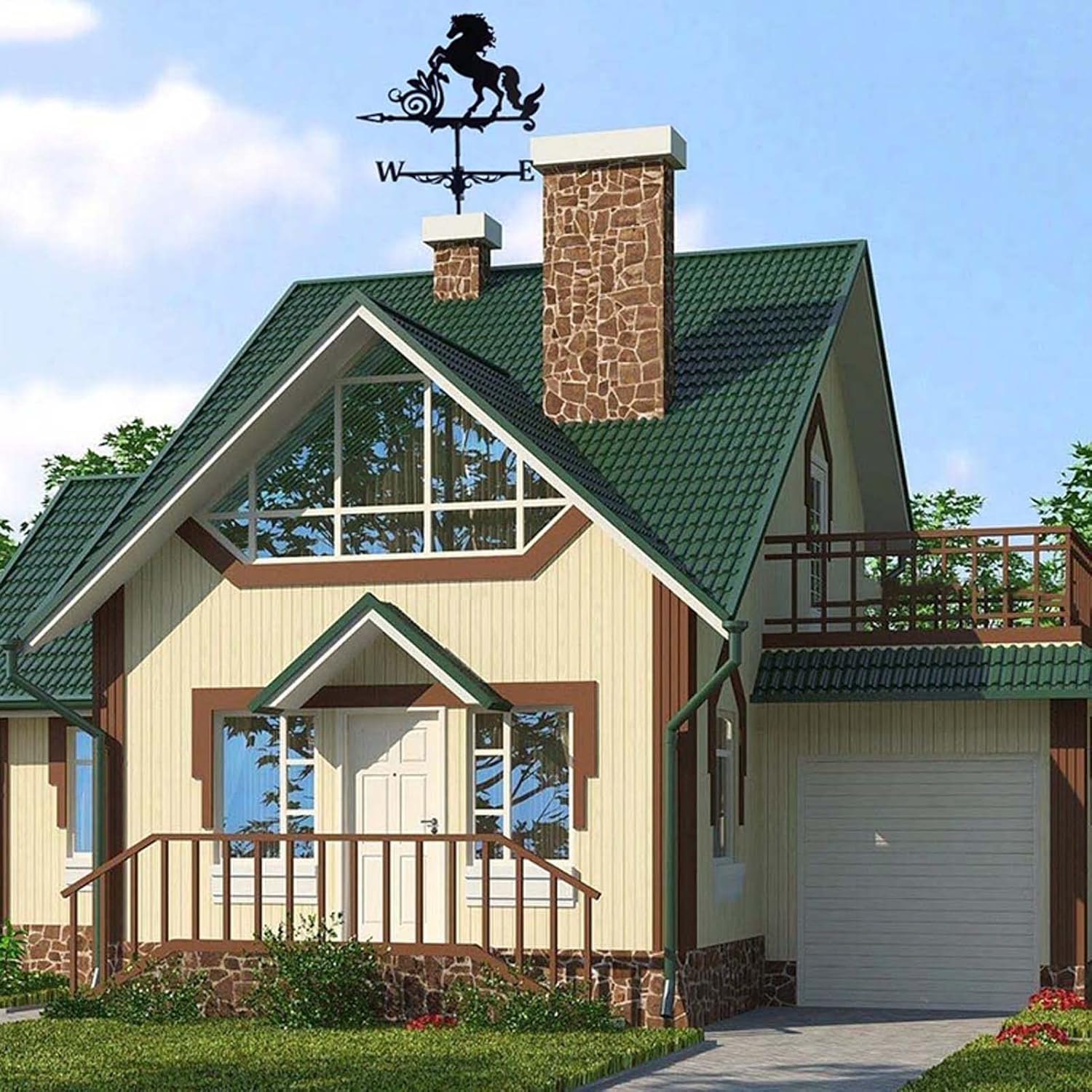 Weather Vane Outdoor, Weathervane Ornament, Roof Weather Vane, Garden Stake Weather Vane, Farm Scene Garden Art Deco Accessories Easy to Assemble (D)