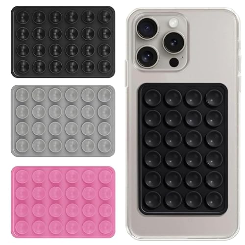 Humble® Suction Phone Sticker Silicone Grip, Sticky Phone Mount, Hands-Free Mobile Holder, Reusable Anti-Slip Stand for Mirror, Glass, Tile, Shower, All Smartphones for Selfies & Videos (Pack of 3)