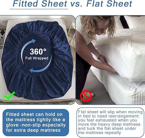 Miniatura 5 de Bedecor Sábana bajera ajustable de bolsillo extra profundo tamaño individual solo para colchón súper grueso de 18 a 21 pulgadas que se mantiene