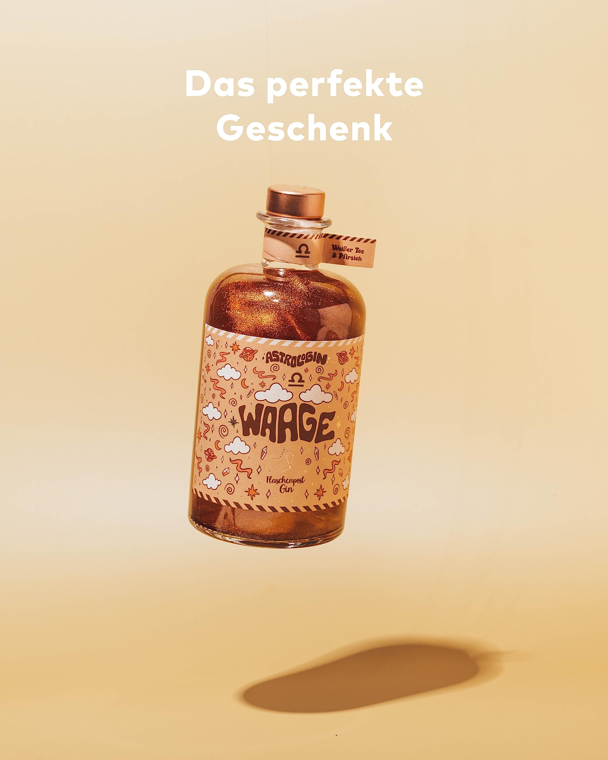 AstroloGin - WAAGE Für jedes Sternzeichen ein Farbiger Glitzer Gin mit Weißer Tee & Pfirsich aus Deutschland 41% Vol (1 x 0,5l)