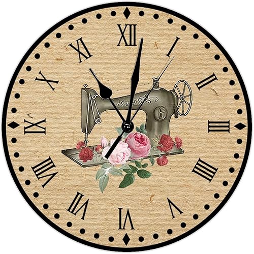 Vista 18 de Relojes de pared de madera para máquina de coser de flores, relojes sin marco, 10 pulgadas, brillante, silencioso, sin tictac, funciona