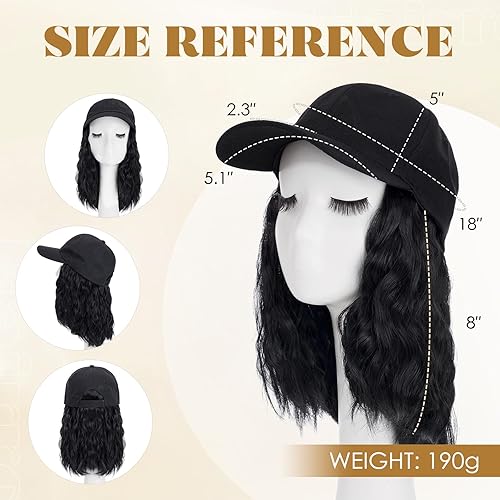 Miniatura 6 de Hairro Gorra con cabello adjunto para mujer, gorra de béisbol con pelo corto, peluca sintética ondulada y rizada, gorra de bola ajustable, 8
