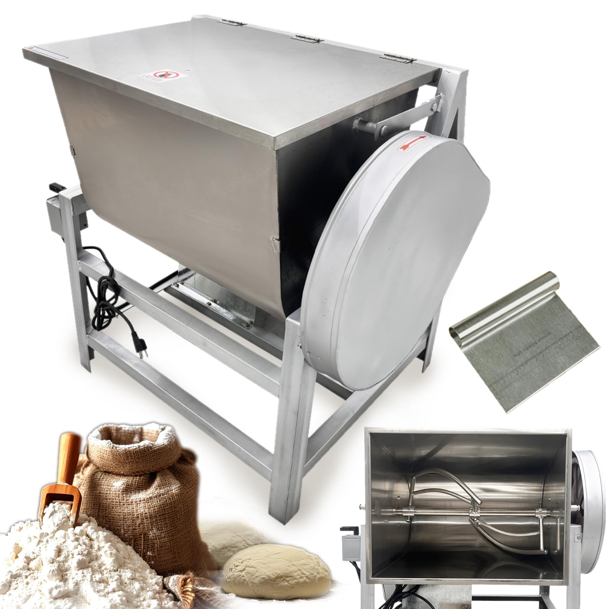 IntXanth 110LB Commercial Dough Mixer, Stainless Steel Commercial Food Mixer, Heavy Duty Flour Mixer Dough Kneading Machine with 90° Tilt Bucket, 50KG Kneading Capacity 3000W
