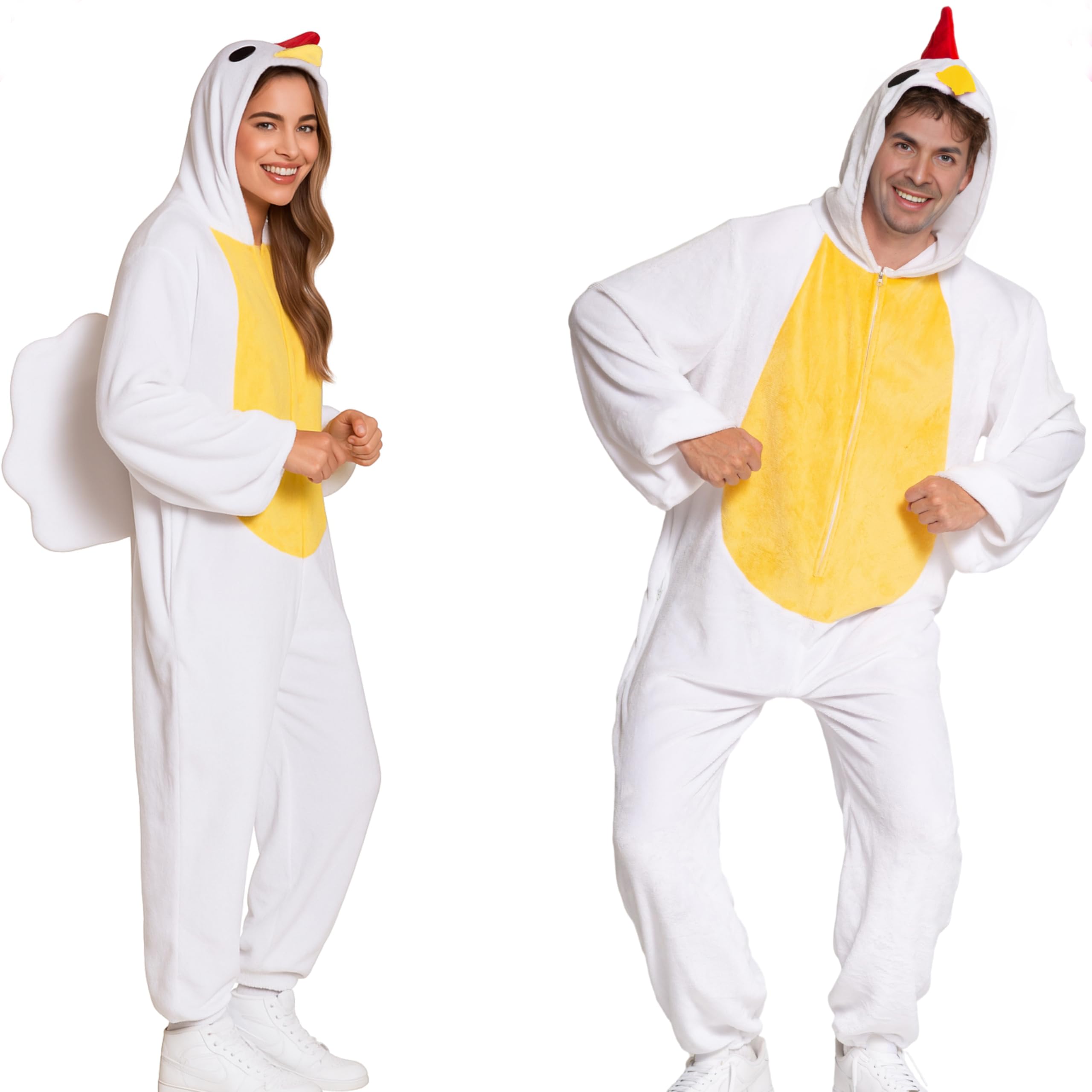 Onesie disfraz de pollo disfraz de pollo para adultos, unisex, onesie, para hombre, mujer, disfraz de Halloween, animales, animales, pájaro - talla única