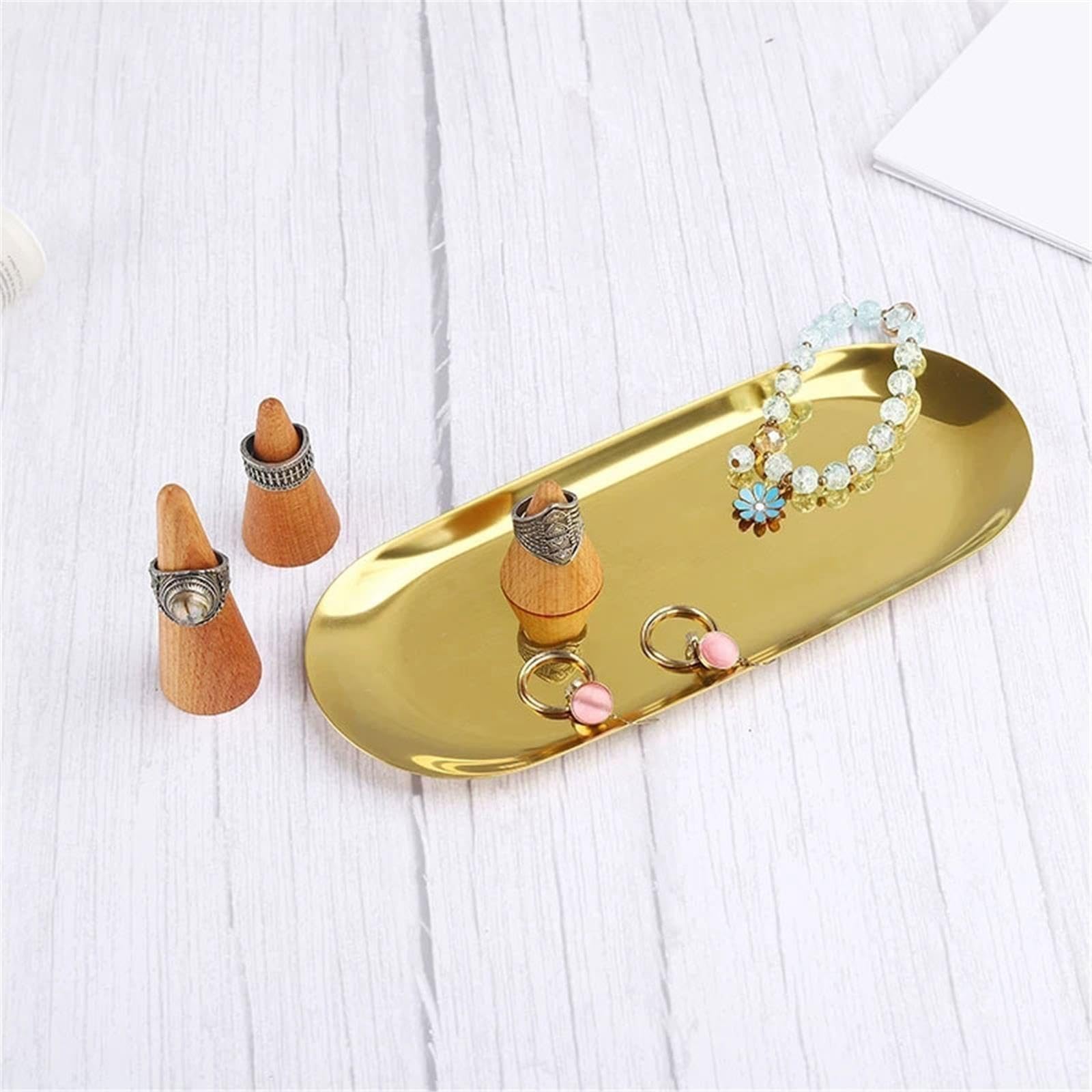 Organisateur de Bijoux Ensemble de cônes Porte-Anneaux en Bois avec Plateau Acier Inoxydable