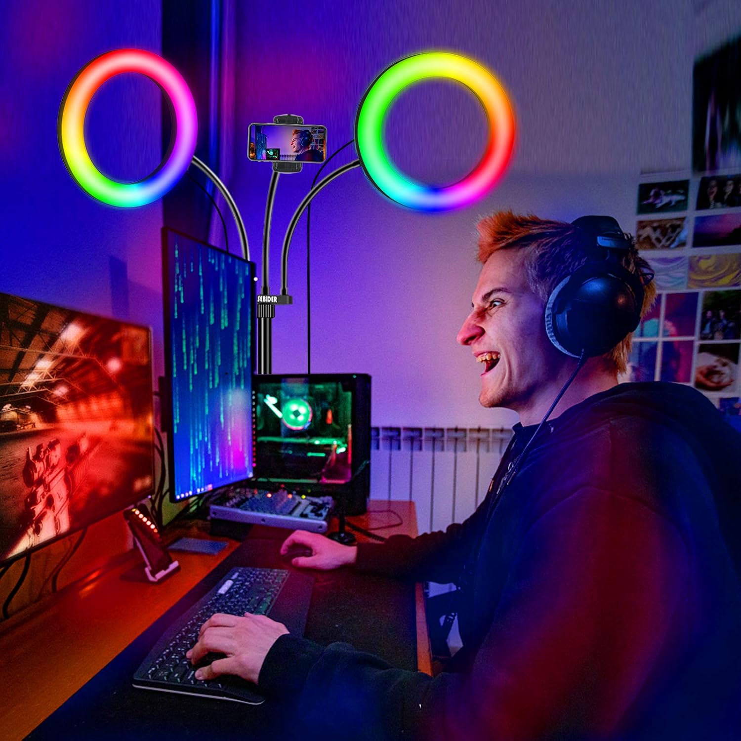 Flash Deals - 70% OFF Selfie Ring Light with Tripod Stand and Phone Holder(Extendable 69), SEBIDER 8 26 RGB Dimmable LED Dual-Circle Light for TikTok/Live Stream/Makeup/YouTube Video, Compatible with iPhone & Android Black Friday - 70% OFF Selfie Ring Light with Tripod Stand and Phone Holder(Extendable 69), SEBIDER 8 26 RGB Dimmable LED Dual-Circle Light for TikTok/Live Stream/Makeup/YouTube Video, Compatible with iPhone & Android