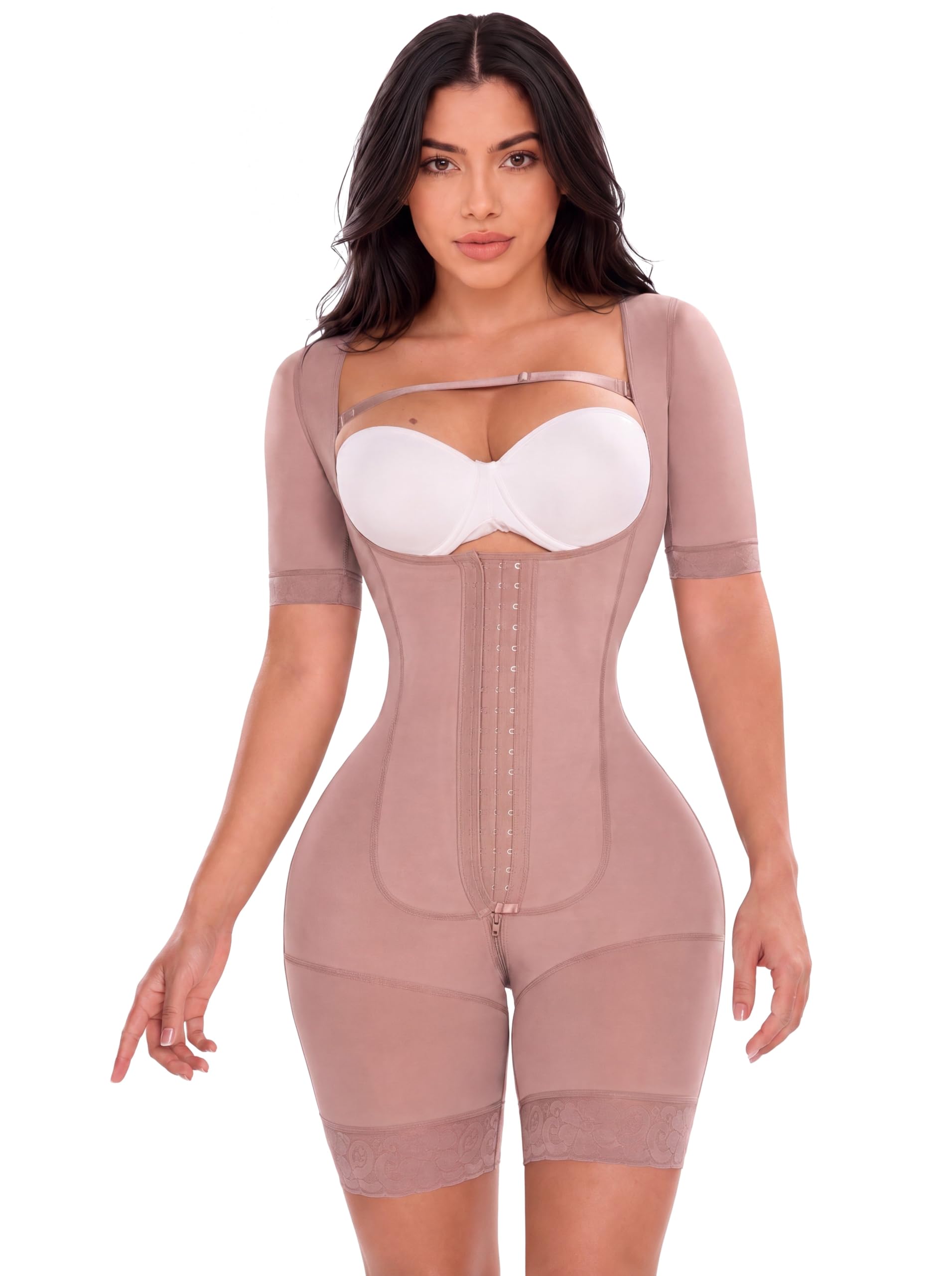 SHAPE CONCEPT 387 Fajas Colombianas Moldeadoras High Compression Tummy Control Shapewear, Cocoa Sleeves, XS
