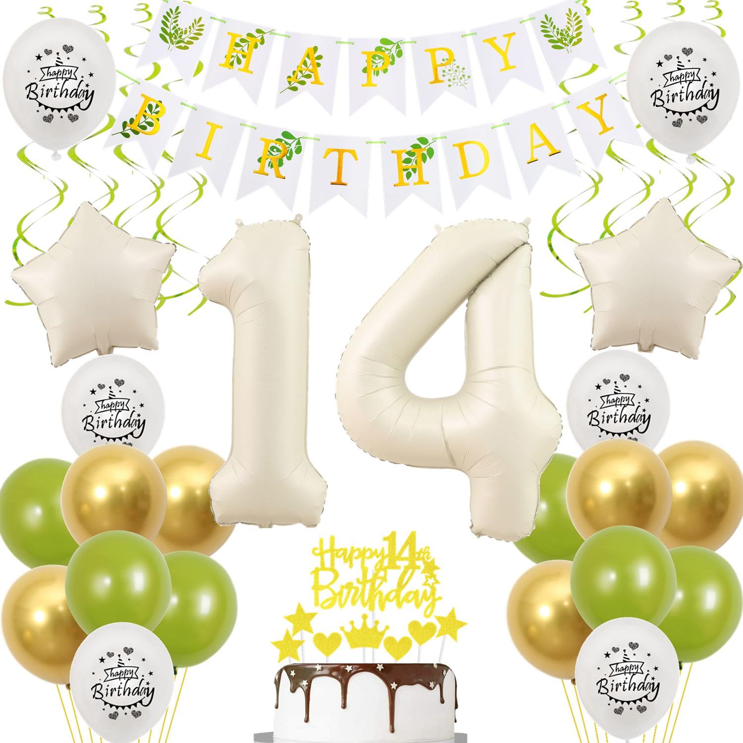 14. Geburtstag Deko Set Schwarz-Silber – Inkl. 32" Zahl „14“, Girlande, Ballons & Tortendeko Für Mädchen/Jungen