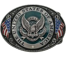 Men's Western Belt Buckle with Eagle and The United States Of America Text, Oval Patriotic Design