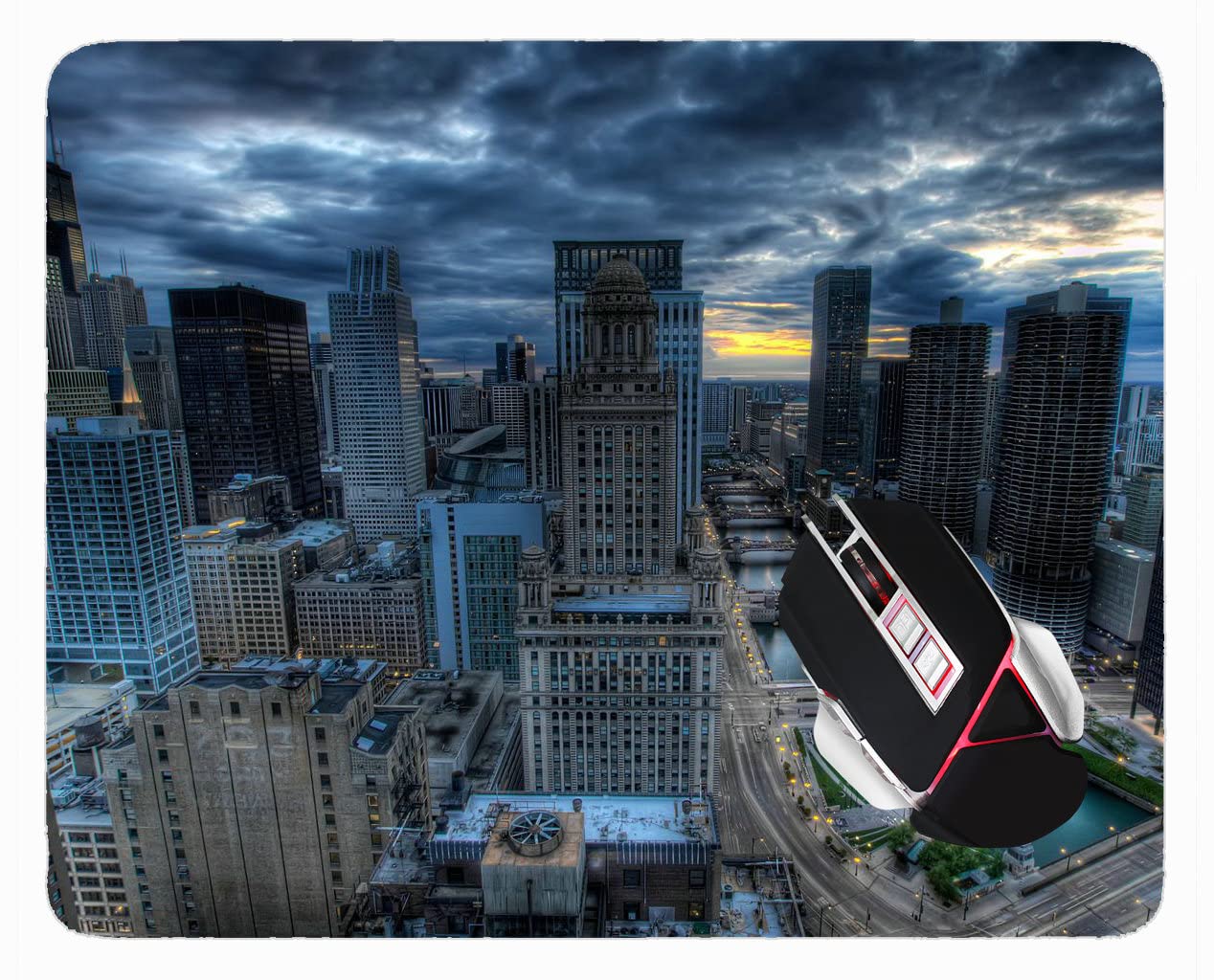 YENDOSTEENMouse Pad with Locking Edge,Chicago Buildings Skyscrapers River Bridge Non-Slip Rubber Mousepad 300 * 250 * 3 mm