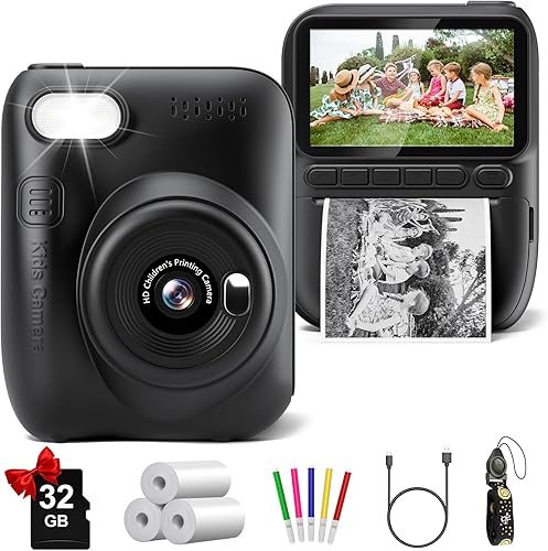 Miniatura 11 de Cámara de impresión instantánea para niños, 3.0" HD 32MP, cámara para niños 1080P con 3 rollos de papel de impresora, regalo de cumpleaños, juguete