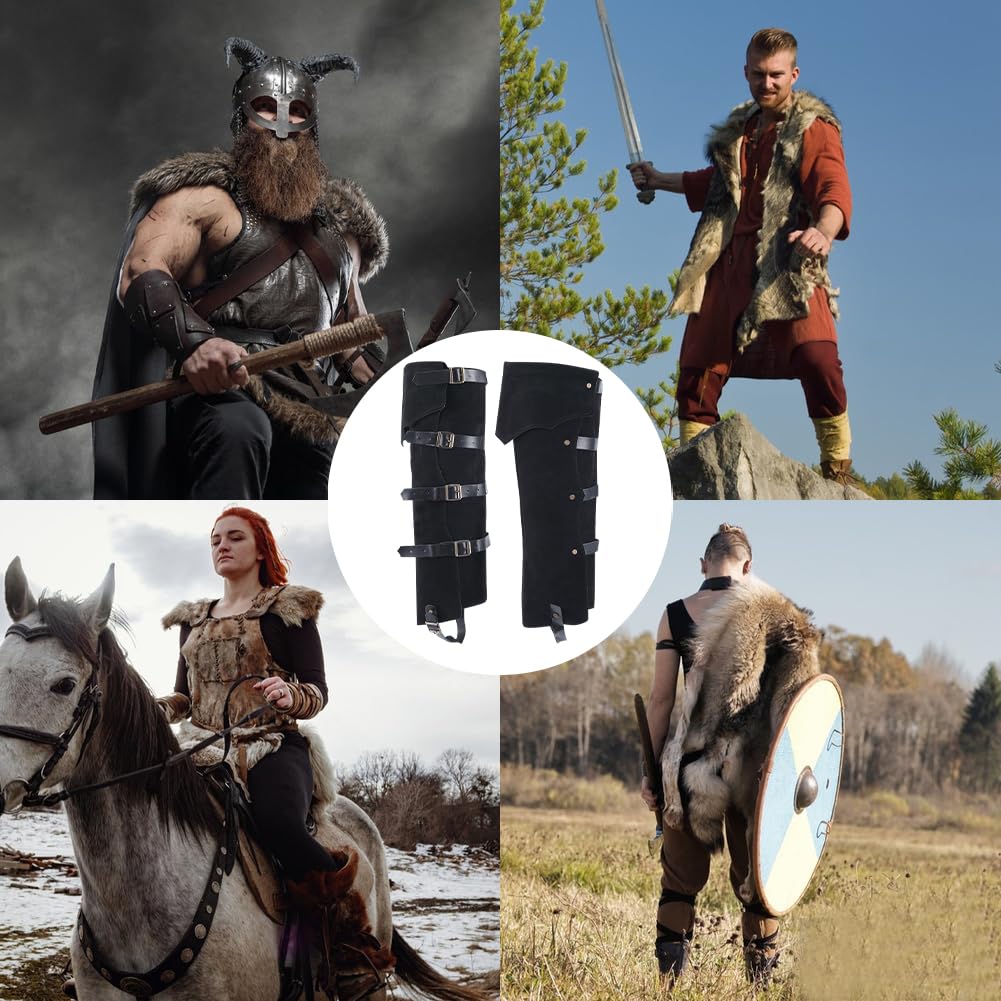 GORGECRAFT 2pz Fundas Medievales para Botas Protectores de Piernas de Piel Sintética de Terciopelo con Correas de Hebilla Botas Piratas Renacentistas Negras Calentadores para Halloween Cosplay