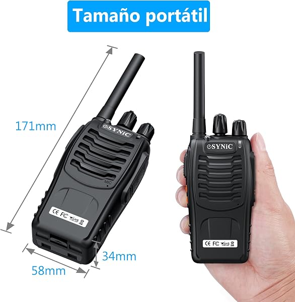 eSynic 2PCS Walkie Talkies de Larga Distancia con Auriculares Walkie-Talkie Profesional 16 Canales 1500mAh con Cargador USB Soporta VOX para Sobrevivir en el Campo Ciclisimo - 3