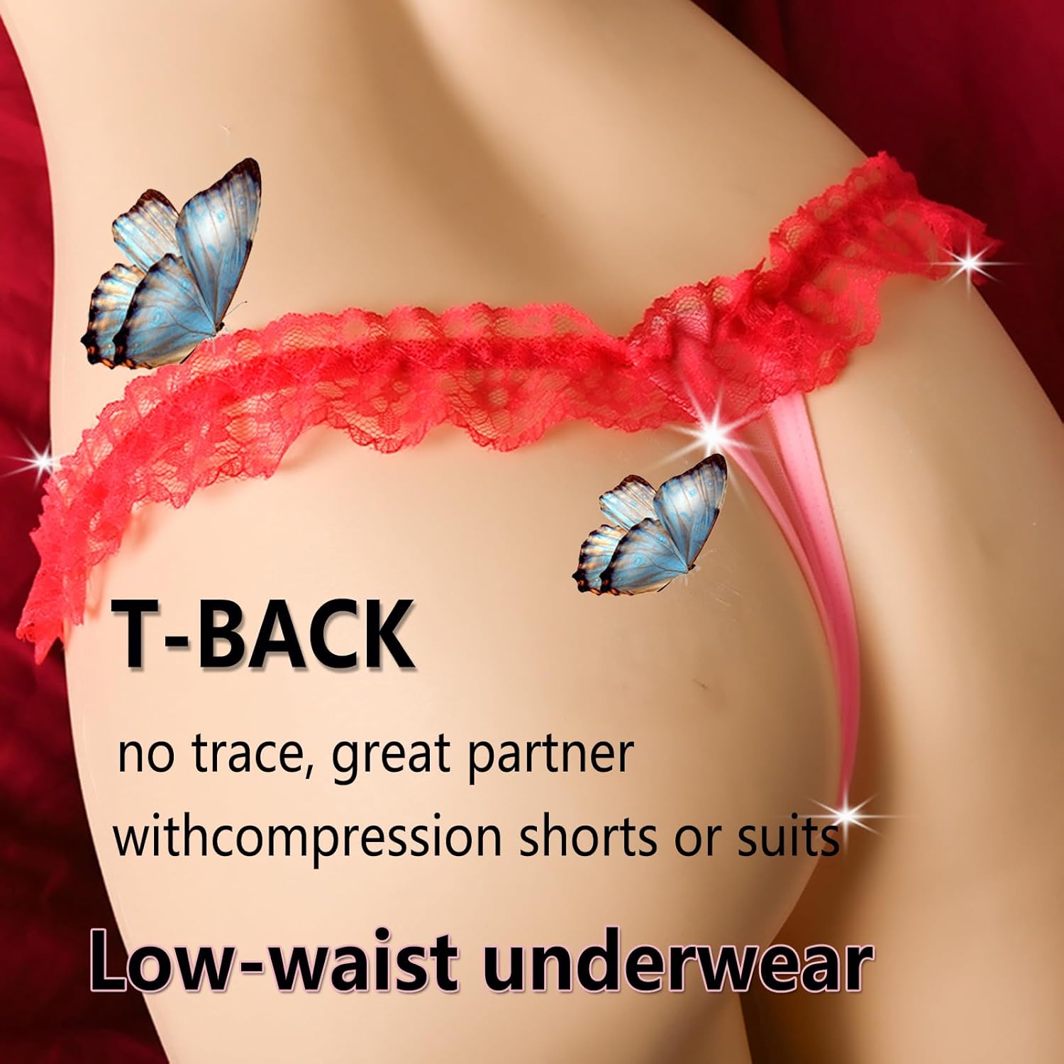 Men's Lace Frilly Sissy Panties Pouch Thong, Feminine G string Underwear For Men Sexy Gay Lingerie Crossdresser Pink - Image 4