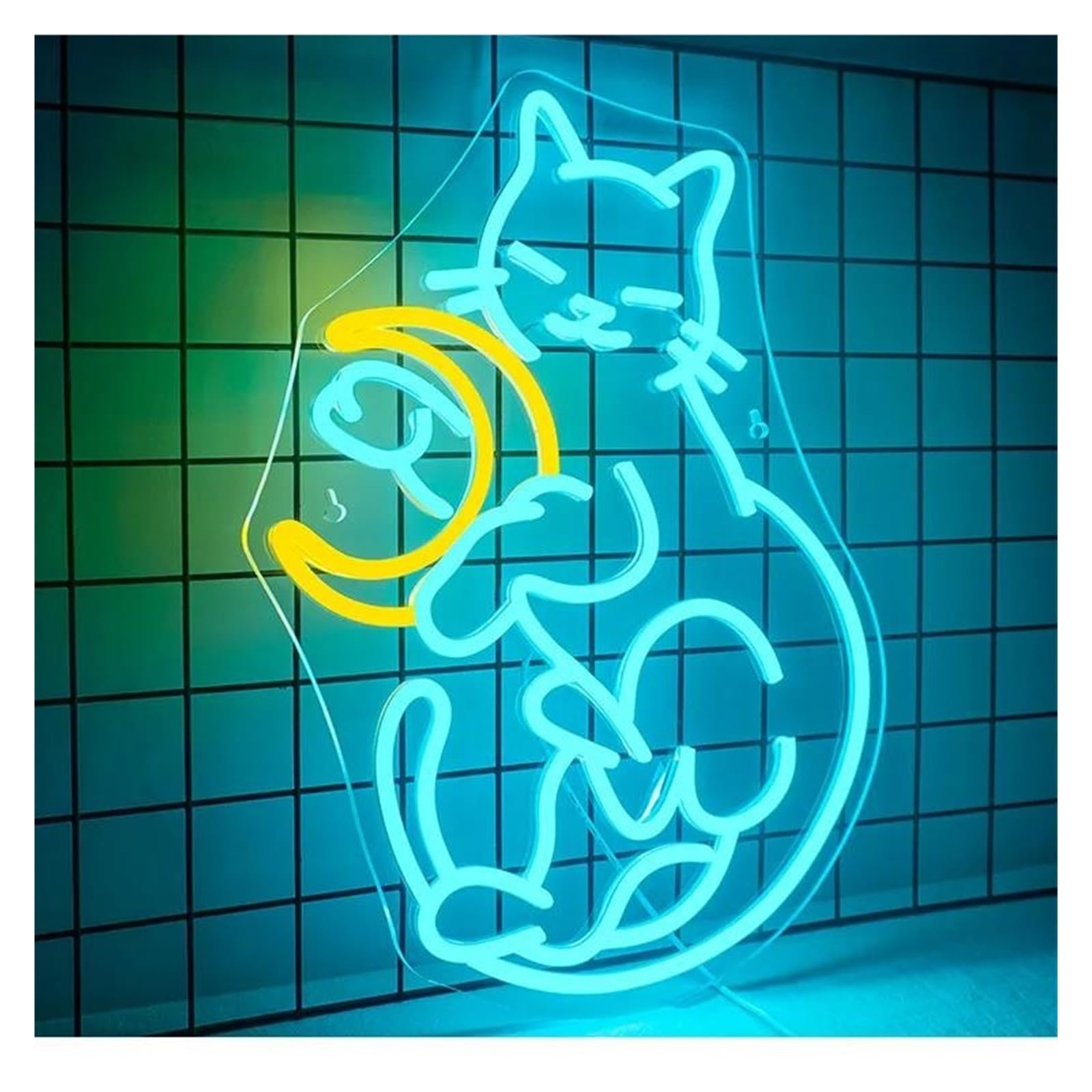 LEMST Signs Lamp Cat Neon Sign Moon Bedroom Night Light Wall Decoration Dimmable for Children's Room Home Party Lamp 43cmх32cm