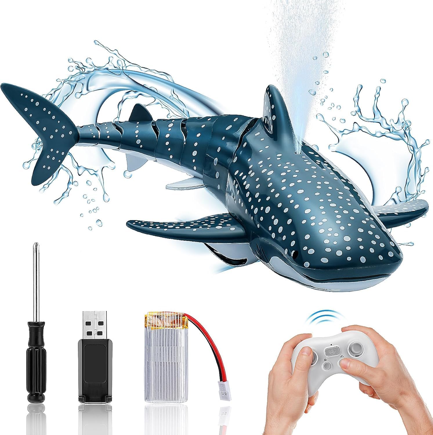 GOODONE2 Remote Control Shark Toy Boat for Kids, 2.4GHz RC Fish Boat Electric Animal Water Toy for Swimming Pool Lake, Great Gift RC Whale Shark Toys for 6-12 Years Old Boys Girls (Shark Boat)