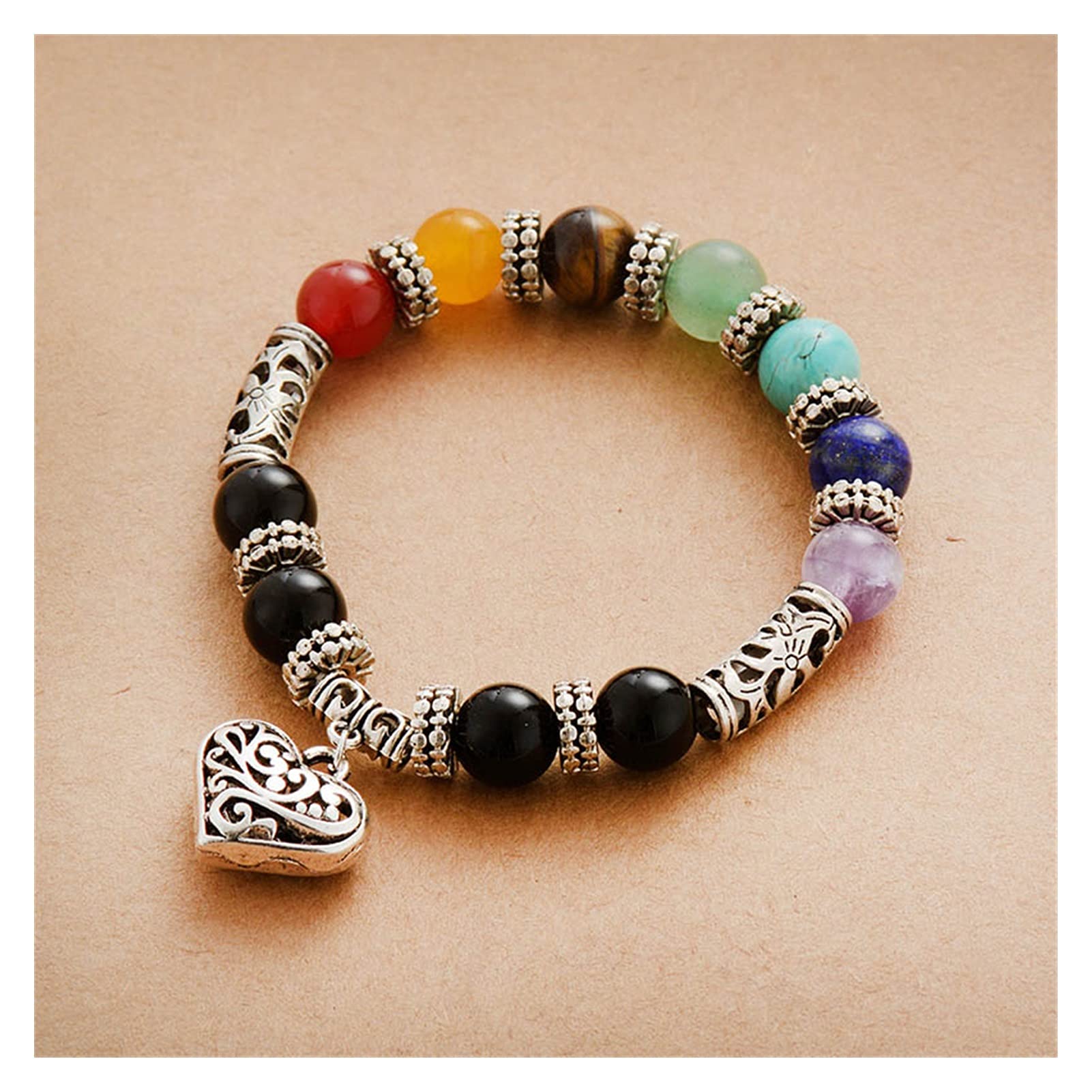 Pulsera de Piedra Natural para Mujer, Pulseras de Equilibrio con Dije de corazón, joyería, Cuentas de Piedra Natural, Pulsera, joyería