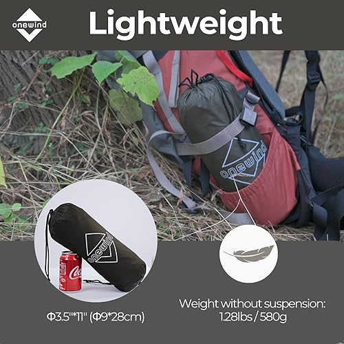 Miniatura 7 de onewind 12×10 ft Hammock Tarp, Ultralight Tarp Silnylon Hammock Rain Fly Lightweight Waterproof Camping Tent Tarp with Doors, Easy to Setup with
