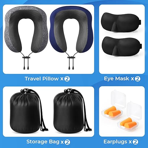 Miniatura 9 de Almohada de viaje, almohadas de viaje para dormir en avión, funda extraíble para el cuello con cierre ajustable, juego de almohada de espuma