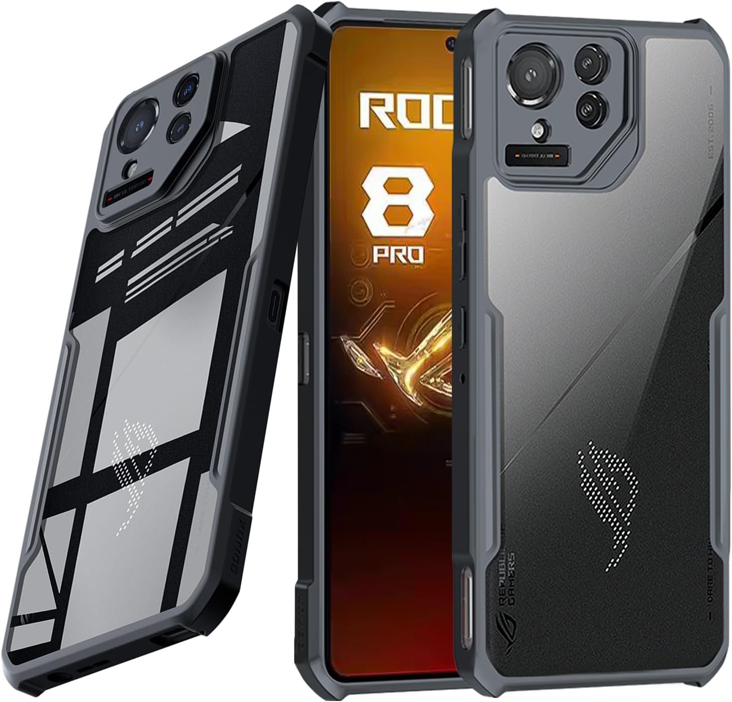 for ASUS ROG Phone 8 Pro 5G Case, Ultra-Thin Cover Soft TPU Bumper+ Acrylic Clear Back Military Grade Airbags Drop Protection,Black