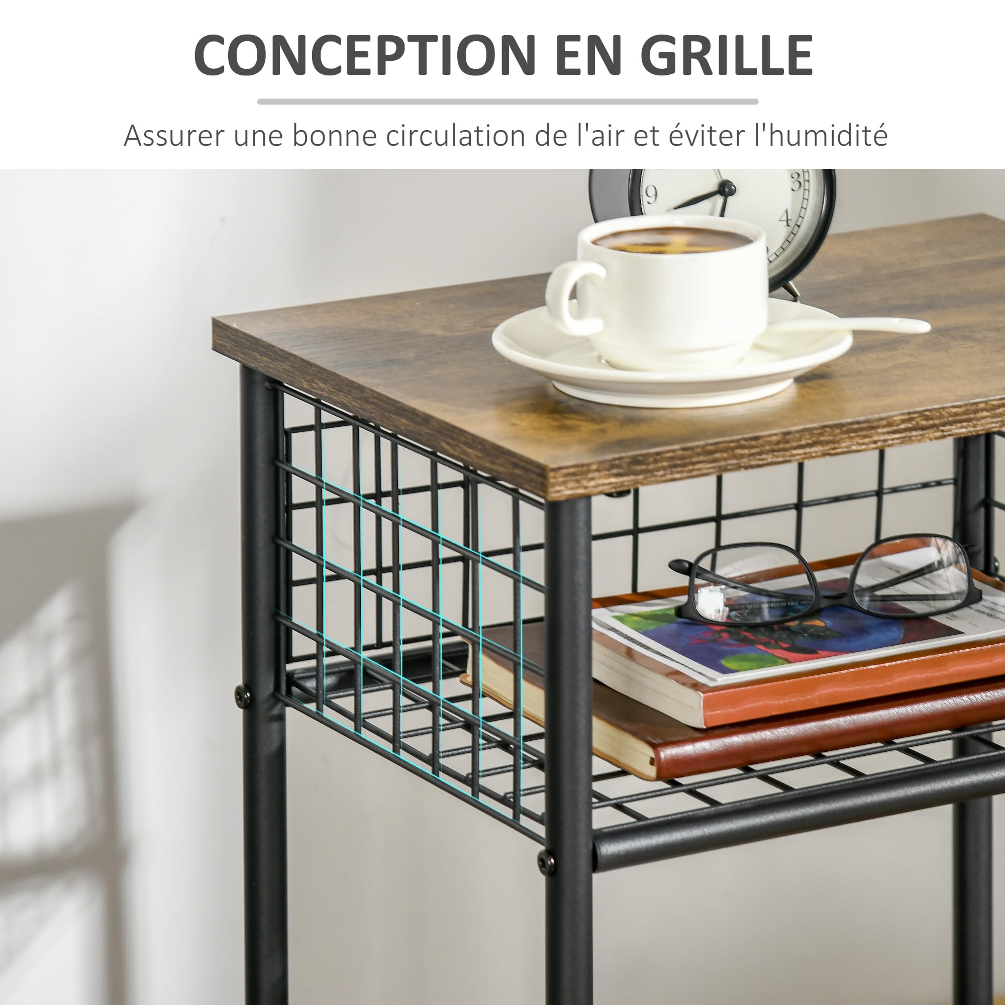 HOMCOM Desserte à Roulettes Cuisine - Chariot De Service 2 Niveaux, Marron, 40L X 30l X 62H Cm