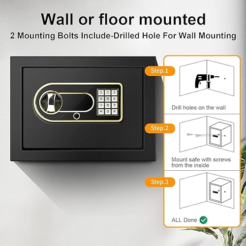 Miniatura 4 de Caja de seguridad de 1.2 pies cúbicos con alarma, seguridad digital electrónica de acero, caja de seguridad ignífuga para el hogar, caja fuerte para